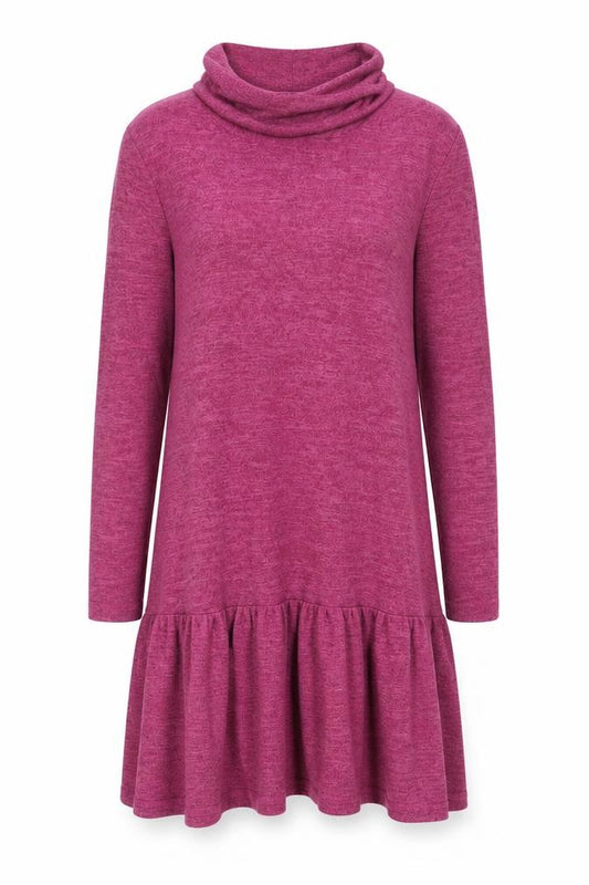 Front view of Klass Women’s Pink S Jumper Dress Cowl Neck Ruffle Long Sleeve
