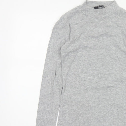 Dorothy Perkins Women Grey UK 10 Mock Neck Long Sleeve Basic Jersey Top