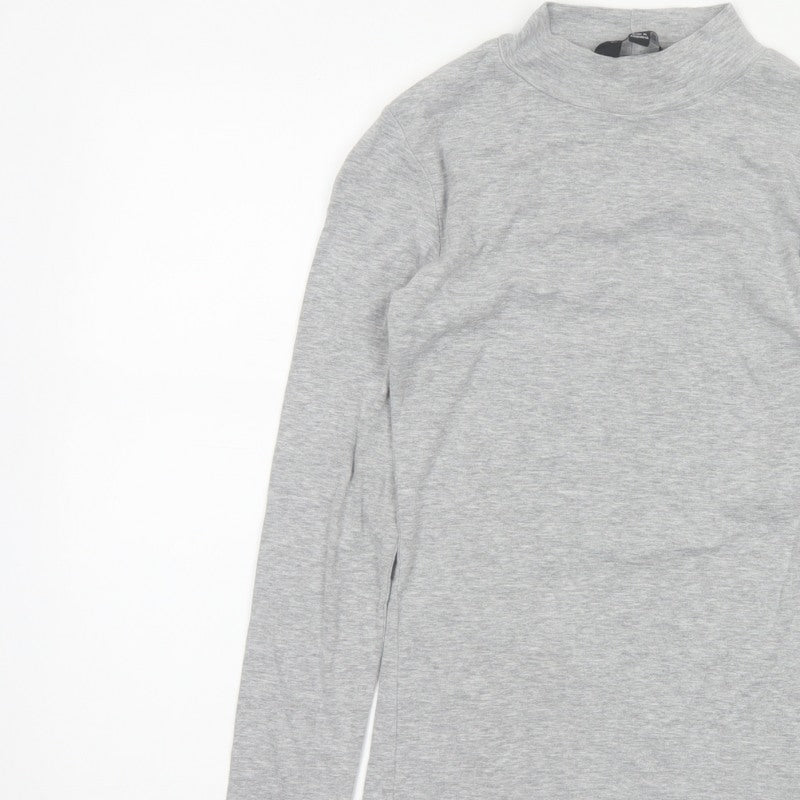 Dorothy Perkins Women Grey UK 10 Mock Neck Long Sleeve Basic Jersey Top