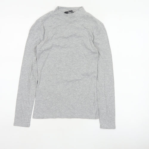 Dorothy Perkins Women Grey UK 10 Mock Neck Long Sleeve Basic Jersey Top