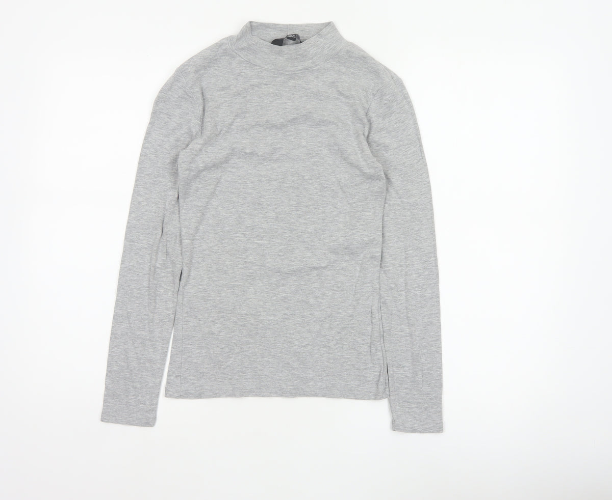 Dorothy Perkins Women Grey UK 10 Mock Neck Long Sleeve Basic Jersey Top