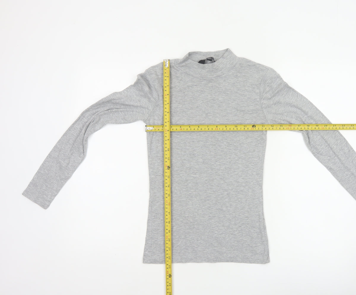 Dorothy Perkins Women Grey UK 10 Mock Neck Long Sleeve Basic Jersey Top