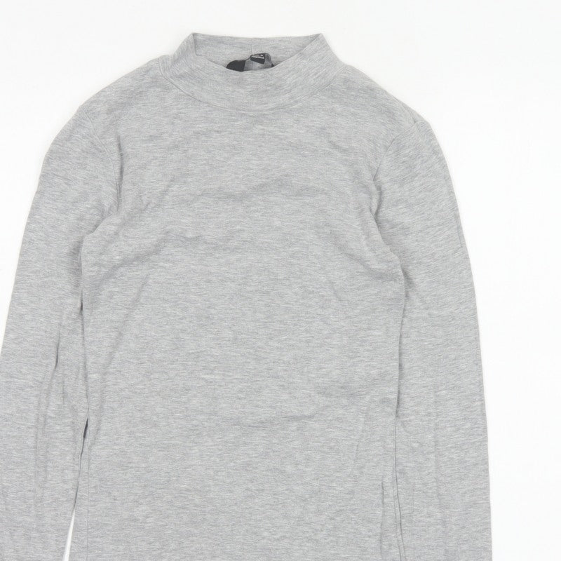 Dorothy Perkins Women Grey UK 10 Mock Neck Long Sleeve Basic Jersey Top