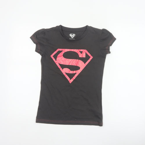 DC Comics Women’s Black Pink Superman Logo Slim Fit T-Shirt UK 8