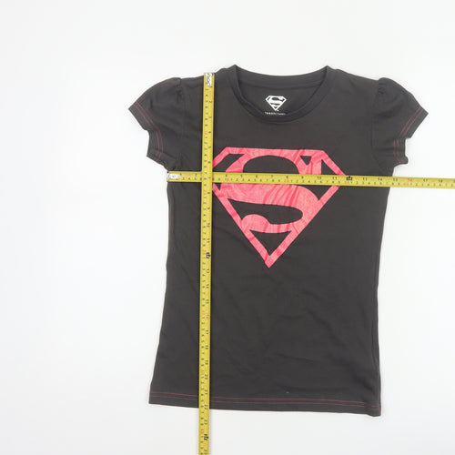 DC Comics Women’s Black Pink Superman Logo Slim Fit T-Shirt UK 8