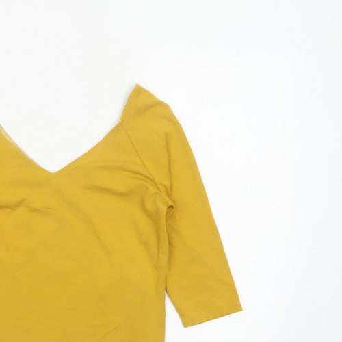 Jasper Conran Women Yellow Size 12 V-Neck 3/4 Sleeve Stretch Blouse