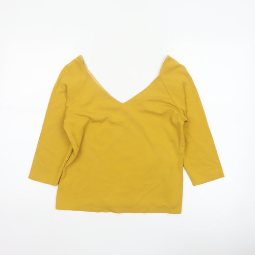 Jasper Conran Women Yellow Size 12 V-Neck 3/4 Sleeve Stretch Blouse