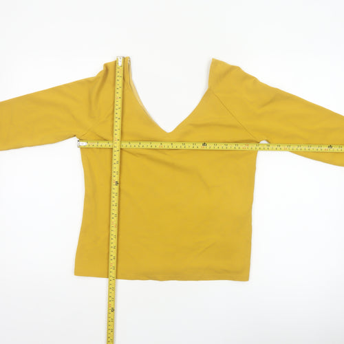 Jasper Conran Women Yellow Size 12 V-Neck 3/4 Sleeve Stretch Blouse