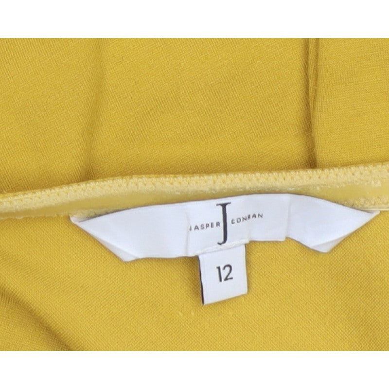 Jasper Conran Women Yellow Size 12 V-Neck 3/4 Sleeve Stretch Blouse