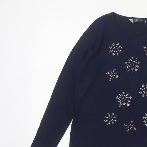 Isle Women’s Blue Size 14 Snowflake Rhinestone Christmas Jersey Top