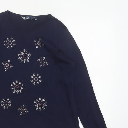 Isle Women’s Blue Size 14 Snowflake Rhinestone Christmas Jersey Top