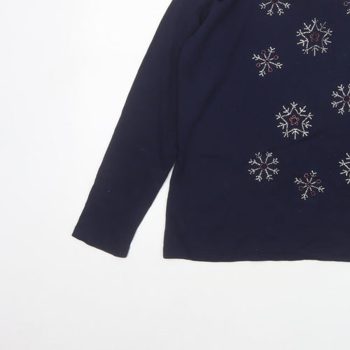 Isle Women’s Blue Size 14 Snowflake Rhinestone Christmas Jersey Top