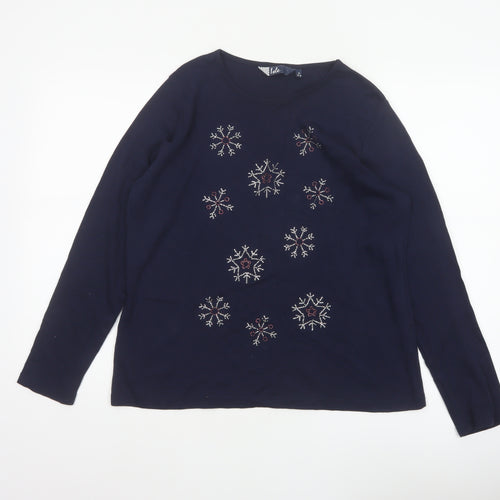 Isle Women’s Blue Size 14 Snowflake Rhinestone Christmas Jersey Top