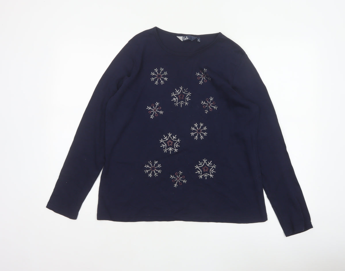 Isle Women’s Blue Size 14 Snowflake Rhinestone Christmas Jersey Top