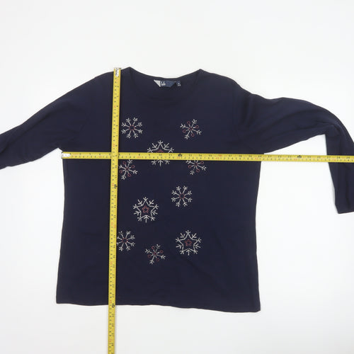 Isle Women’s Blue Size 14 Snowflake Rhinestone Christmas Jersey Top