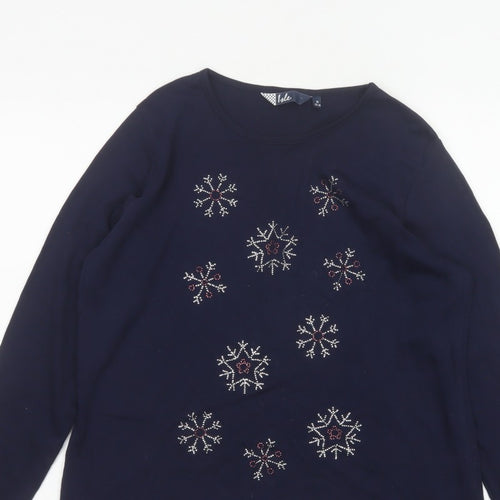 Isle Women’s Blue Size 14 Snowflake Rhinestone Christmas Jersey Top