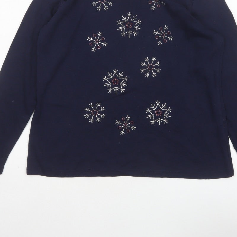 Isle Women’s Blue Size 14 Snowflake Rhinestone Christmas Jersey Top