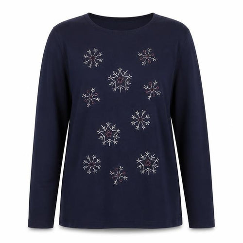 Isle Women’s Blue Size 14 Snowflake Rhinestone Christmas Jersey Top