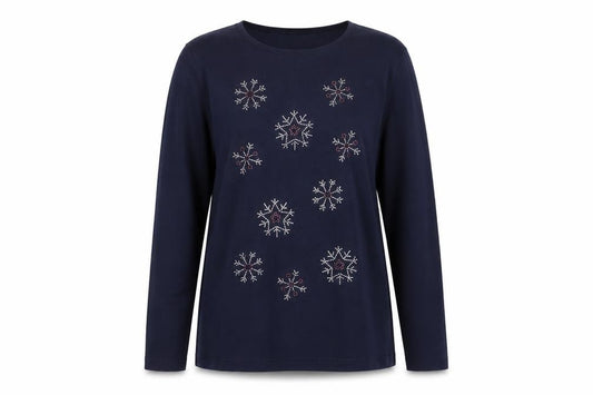 Isle Women’s Blue Size 14 Snowflake Rhinestone Christmas Jersey Top