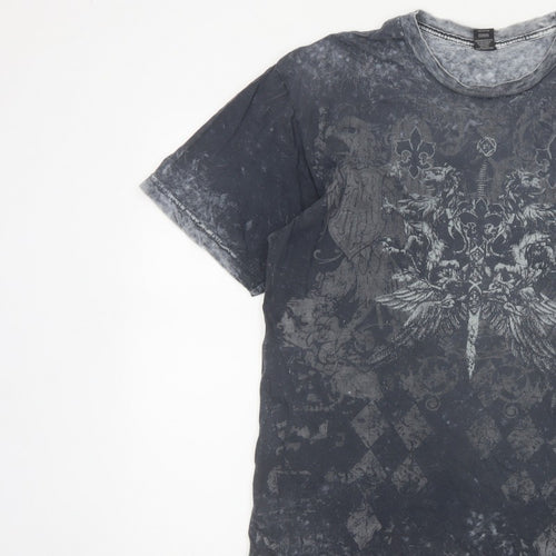 Custom Rags Men’s Black L Gothic Skull Graphic Print Cotton T-Shirt