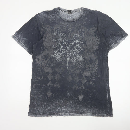 Custom Rags Men’s Black L Gothic Skull Graphic Print Cotton T-Shirt