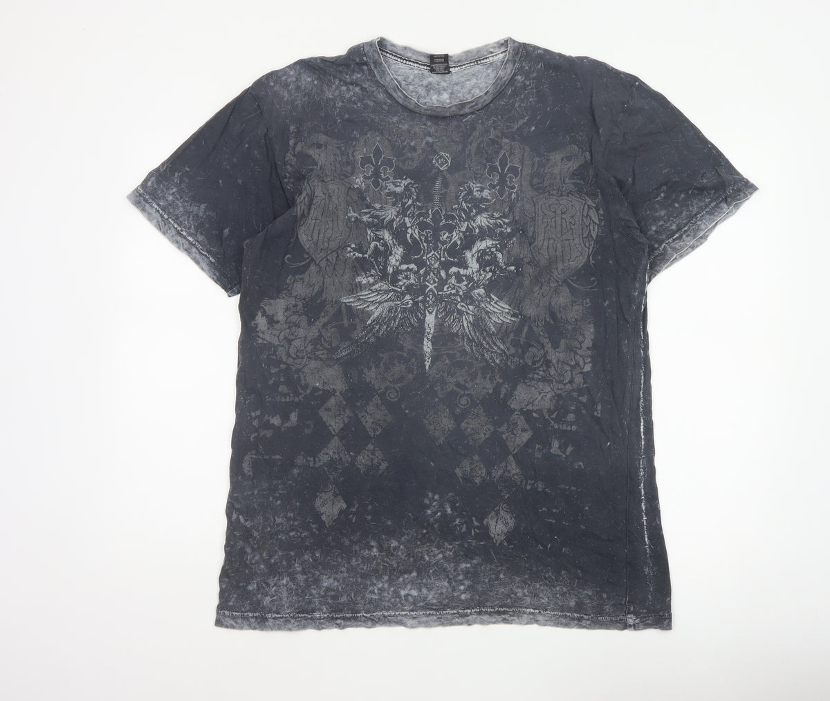Custom Rags Men’s Black L Gothic Skull Graphic Print Cotton T-Shirt