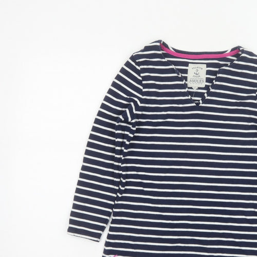 Joules Women’s Blue White Stripe Cotton V-Neck Long Sleeve Top UK 8