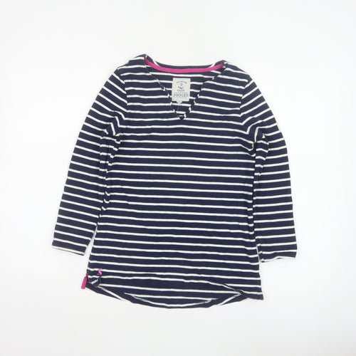 Joules Women’s Blue White Stripe Cotton V-Neck Long Sleeve Top UK 8