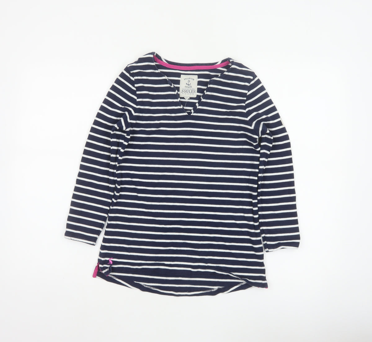Joules Women’s Blue White Stripe Cotton V-Neck Long Sleeve Top UK 8