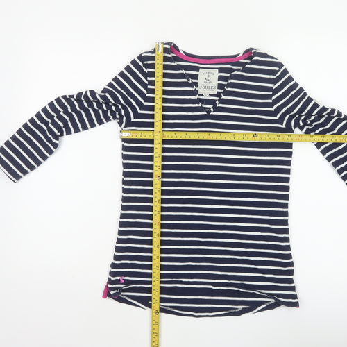 Joules Women’s Blue White Stripe Cotton V-Neck Long Sleeve Top UK 8