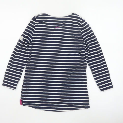 Joules Women’s Blue White Stripe Cotton V-Neck Long Sleeve Top UK 8