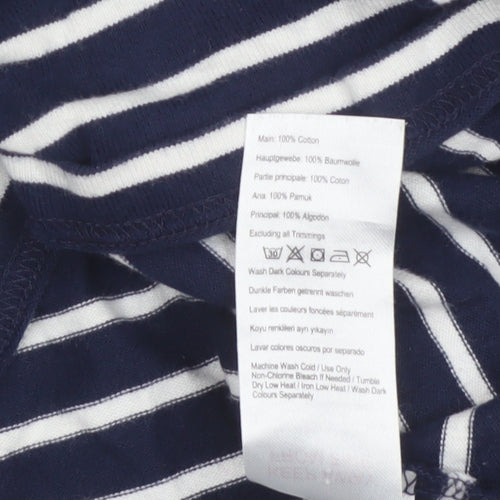 Joules Women’s Blue White Stripe Cotton V-Neck Long Sleeve Top UK 8