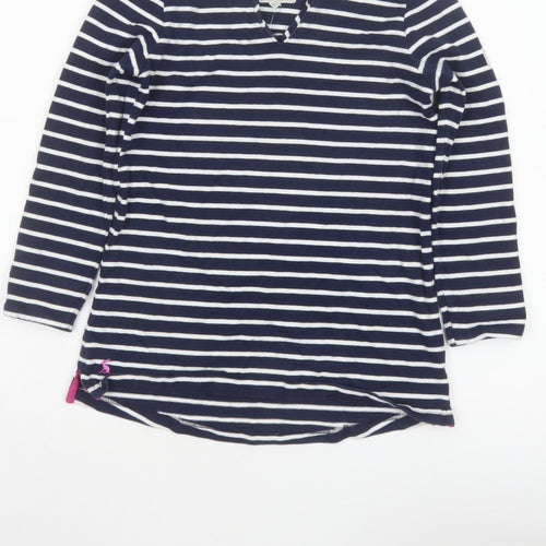 Joules Women’s Blue White Stripe Cotton V-Neck Long Sleeve Top UK 8