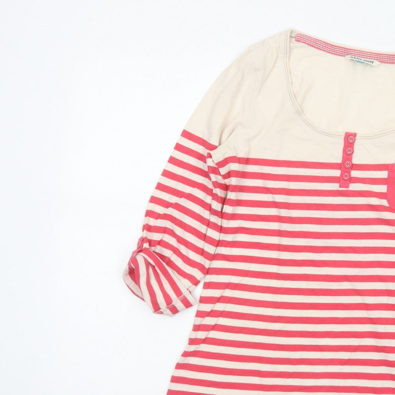 White Stuff Women Pink Stripe Cotton Jersey Top Size 10 3/4 Sleeve