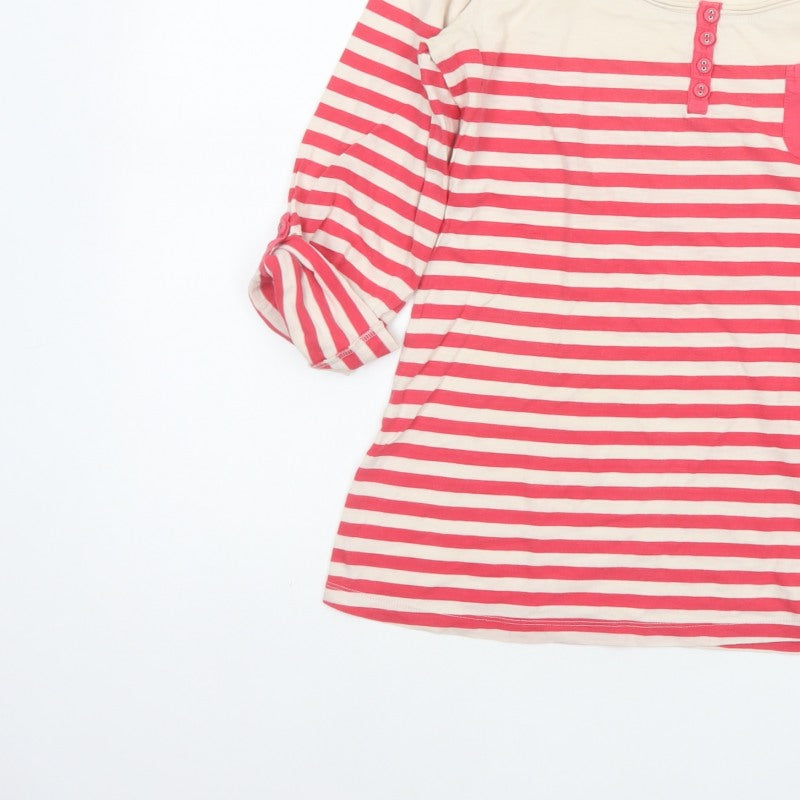 White Stuff Women Pink Stripe Cotton Jersey Top Size 10 3/4 Sleeve