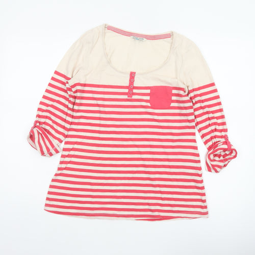 White Stuff Women Pink Stripe Cotton Jersey Top Size 10 3/4 Sleeve