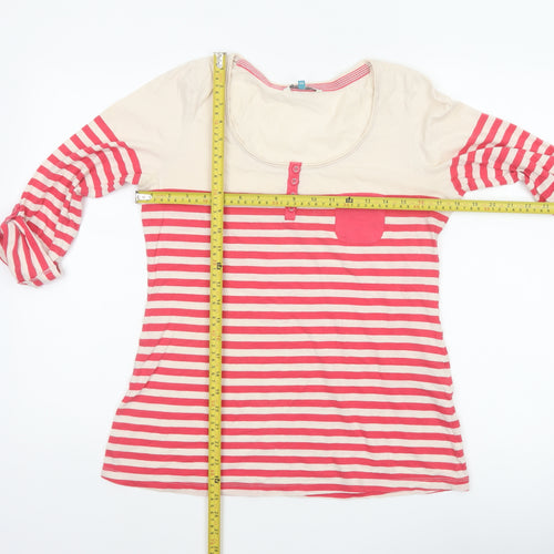 White Stuff Women Pink Stripe Cotton Jersey Top Size 10 3/4 Sleeve