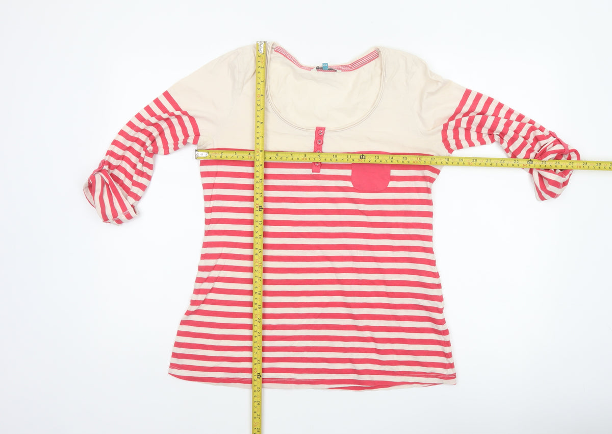 White Stuff Women Pink Stripe Cotton Jersey Top Size 10 3/4 Sleeve