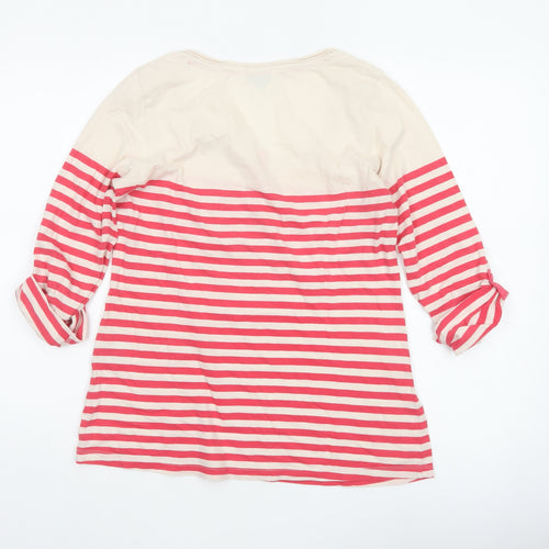 White Stuff Women Pink Stripe Cotton Jersey Top Size 10 3/4 Sleeve