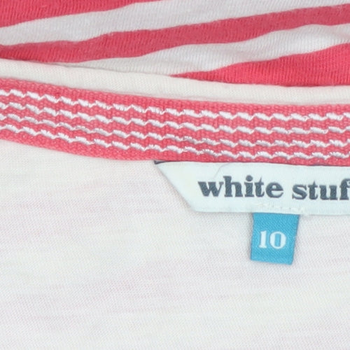 White Stuff Women Pink Stripe Cotton Jersey Top Size 10 3/4 Sleeve