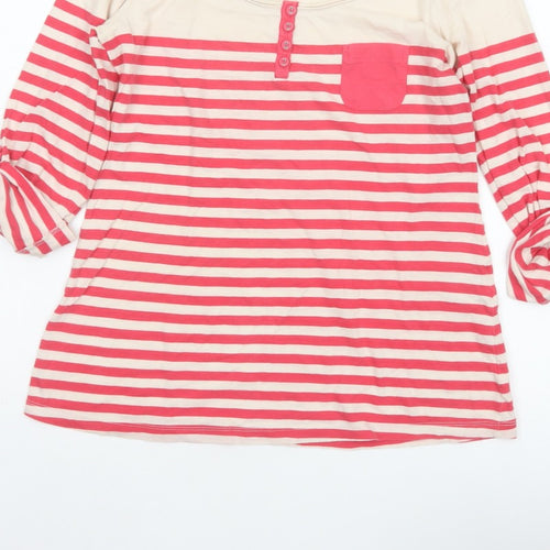 White Stuff Women Pink Stripe Cotton Jersey Top Size 10 3/4 Sleeve