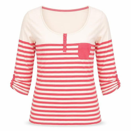 White Stuff Women Pink Stripe Cotton Jersey Top Size 10 3/4 Sleeve