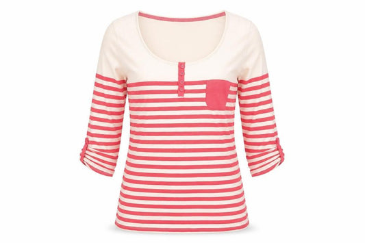 White Stuff Women Pink Stripe Cotton Jersey Top Size 10 3/4 Sleeve