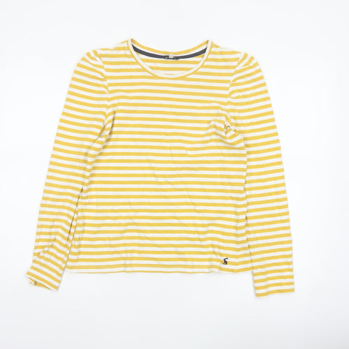 Joules Women Yellow White Striped Cotton Long Sleeve T-Shirt UK 10