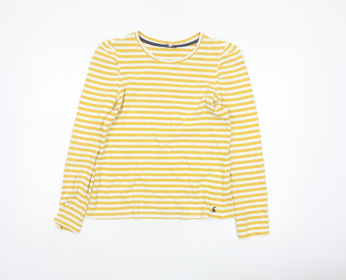 Joules Women Yellow White Striped Cotton Long Sleeve T-Shirt UK 10