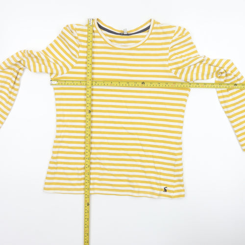 Joules Women Yellow White Striped Cotton Long Sleeve T-Shirt UK 10