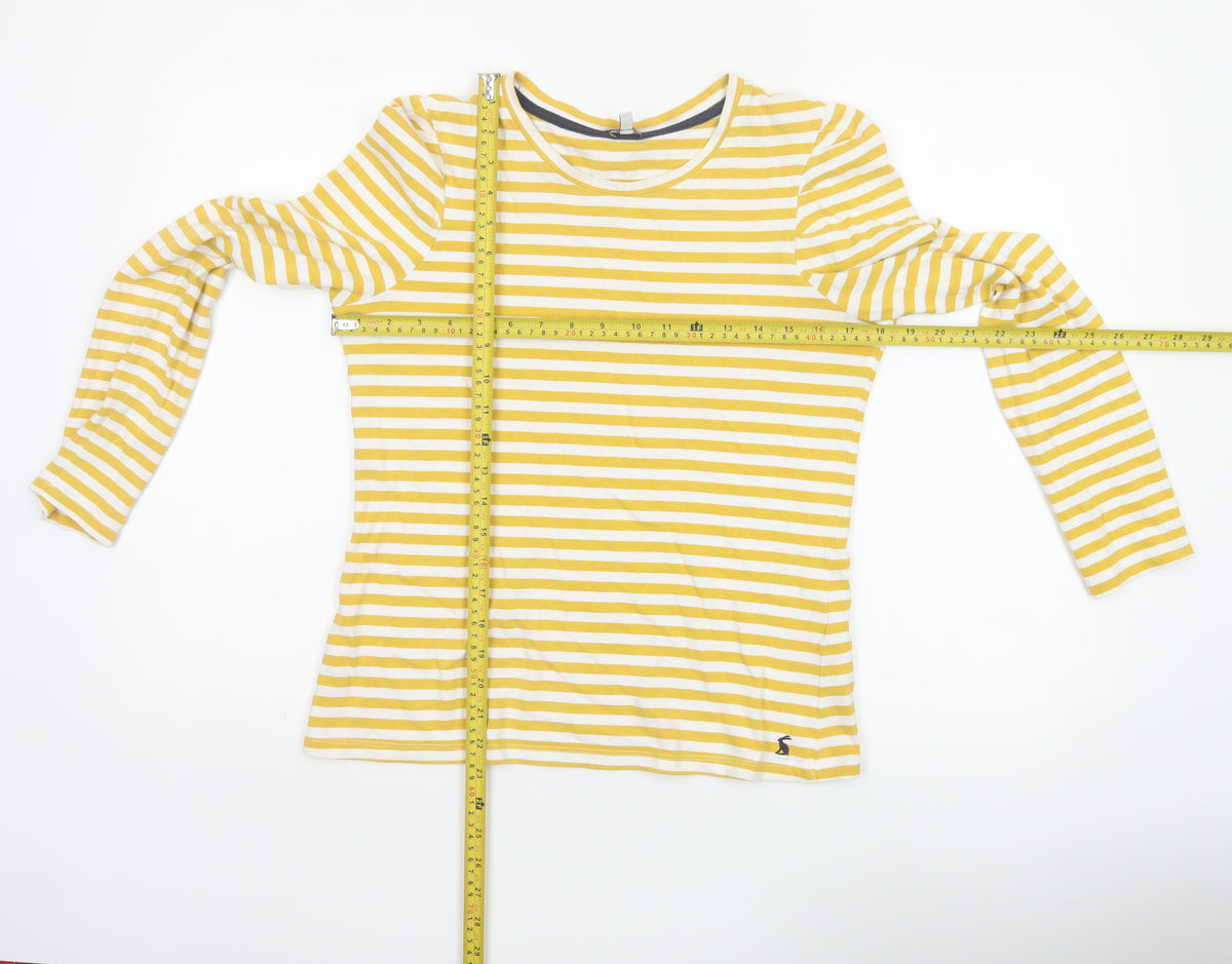 Joules Women Yellow White Striped Cotton Long Sleeve T-Shirt UK 10