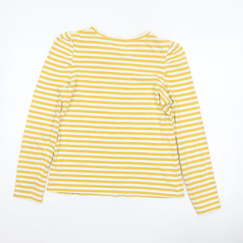 Joules Women Yellow White Striped Cotton Long Sleeve T-Shirt UK 10