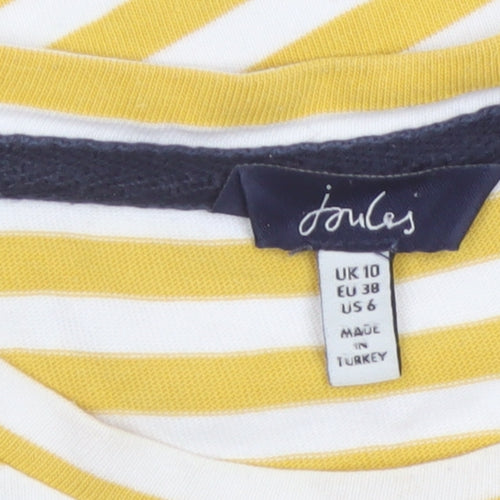 Joules Women Yellow White Striped Cotton Long Sleeve T-Shirt UK 10
