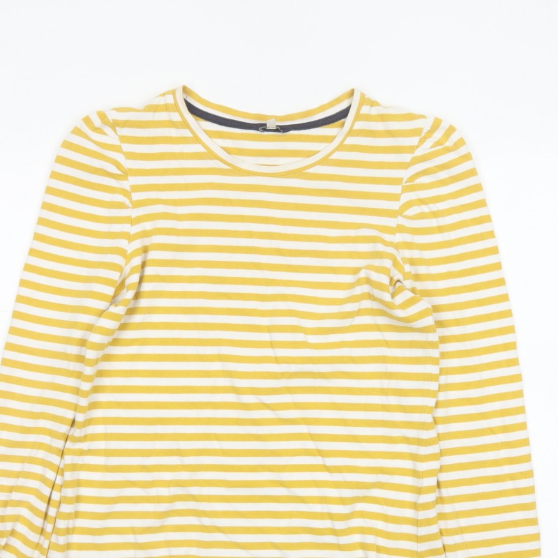 Joules Women Yellow White Striped Cotton Long Sleeve T-Shirt UK 10